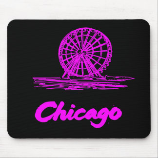 Chicago Navy Pier Ferris Wheel Neon Pink Mouse Pad