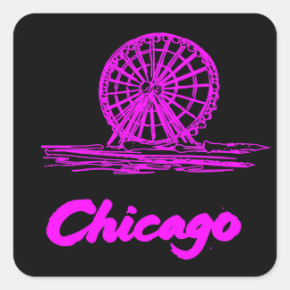 Chicago Navy Pier Ferris Wheel Neon Pink Square Sticker