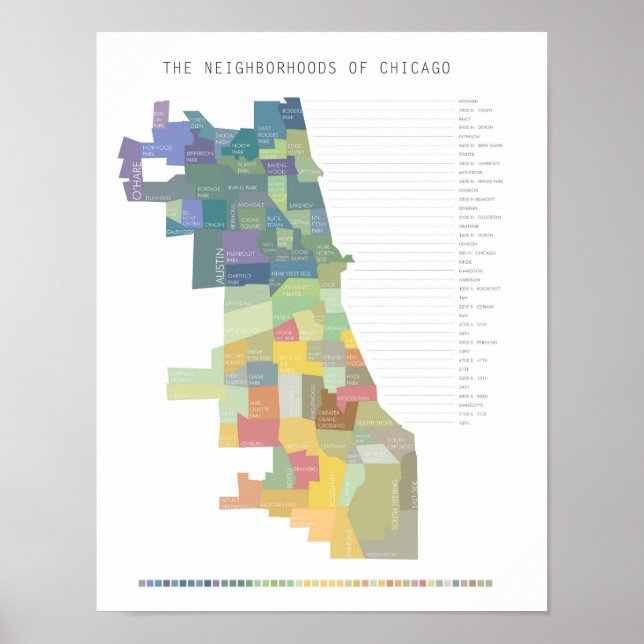 Chicago Neighbourhoods Map Poster (Front)