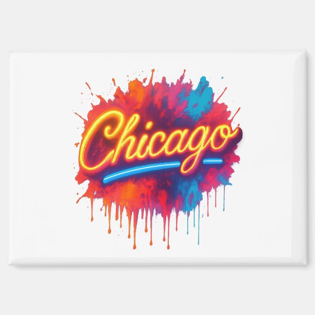 Chicago Neon Street Art Splash magnet (Front)