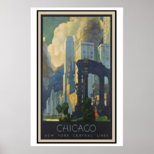 Chicago New York Central Lines Vintage Travel Poster