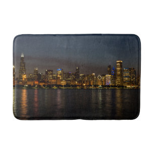 Chicago Night Cityscape Bathroom Mat