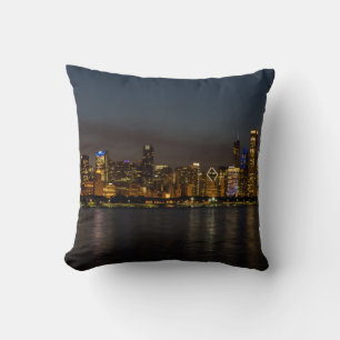 Chicago Night Cityscape Cushion