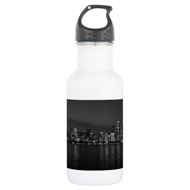 Chicago Night Cityscape Grayscale 532 Ml Water Bottle (Front)