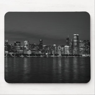 Chicago Night Cityscape Grayscale Mouse Pad