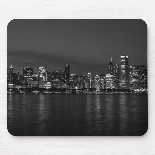 Chicago Night Cityscape Grayscale Mouse Pad (Front)