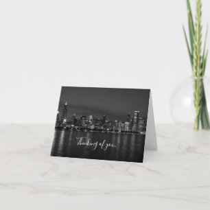 Chicago Night Cityscape Grayscale Thinking Of You Card
