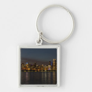 Chicago Night Cityscape Key Ring