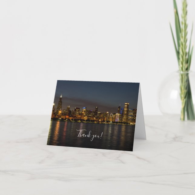 Chicago Night Cityscape Thank You Card (Front)