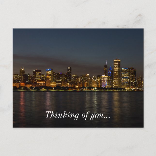 Chicago Night Cityscape Thinking Of You Postcard (Front)