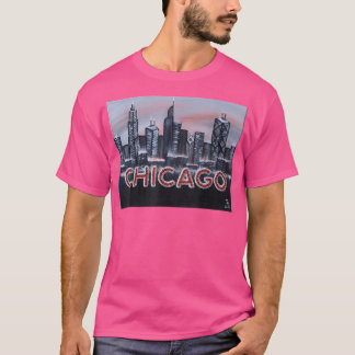 Chicago Night Lights up letters in Red Dusk The Wi T-Shirt