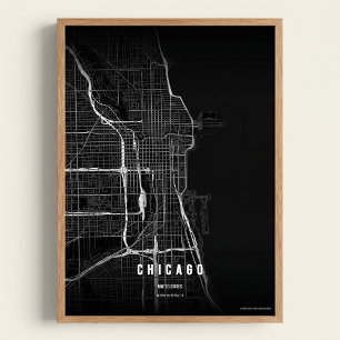 Chicago Noir Map Print Wall art Poster Gift Idea