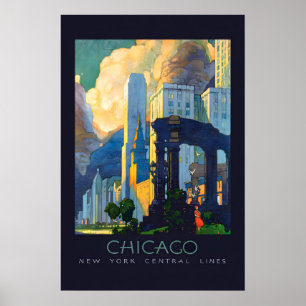 Chicago NY Central Lines 1920s Vintage Style Poster
