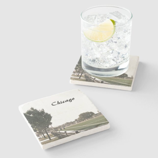Chicago Park In Sepia Tones Stone Coaster (Side)