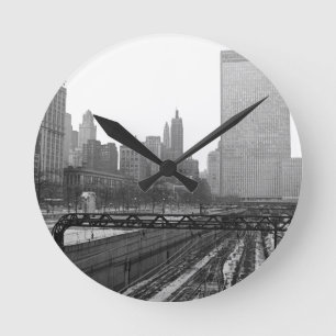 Chicago Rail Yards Michigan Avenue 1960's Photo Round Clock