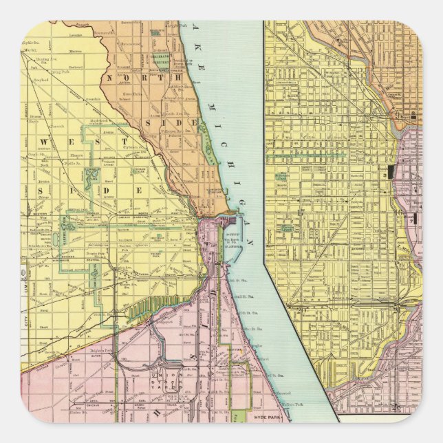 Chicago Railway Terminal Map Square Sticker (Front)