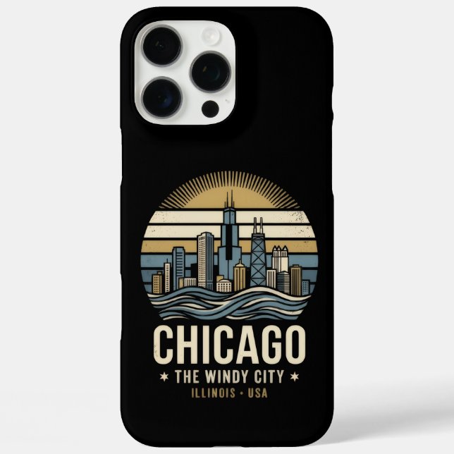 Chicago Retro Skyline Travel Design Case-Mate iPhone Case (Back)
