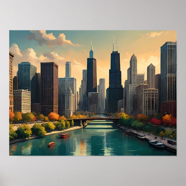 Chicago Retro Vibes – Classic Cityscape Poster (Front)