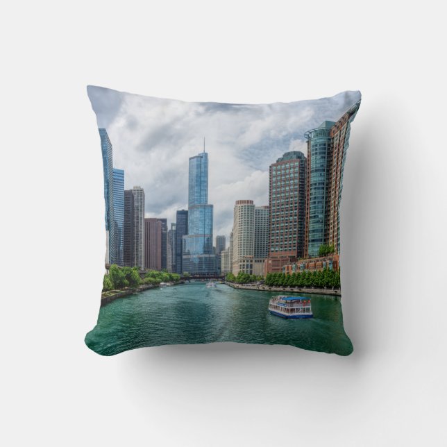 Chicago River and Trump Tower Cushion (Front)