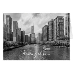 Chicago River And Trump Tower Grayscale