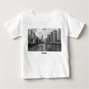 Chicago River And Trump Tower Grayscale Baby Shirt