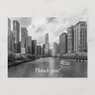 Chicago River And Trump Tower Grayscale Thank You Postcard