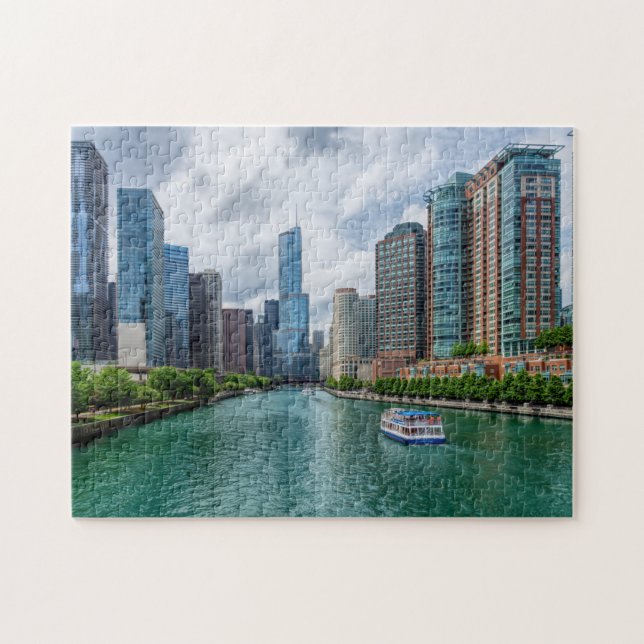 Chicago River and Trump Tower Jigsaw Puzzle (Horizontal)