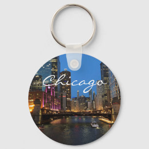Chicago River at Night Key Ring