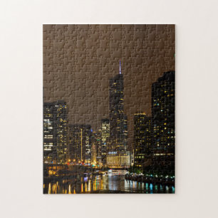 Chicago River Night Storm Jigsaw Puzzle