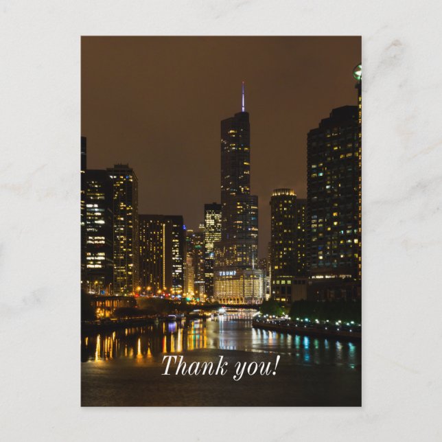 Chicago River Night Storm Thank You Postcard (Front)