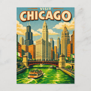 Chicago River Saint Patricks day postcard