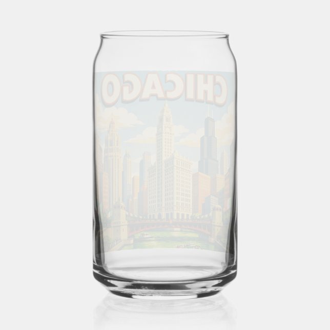 Chicago River Saint Patricks day postcard Can Glass (Front)