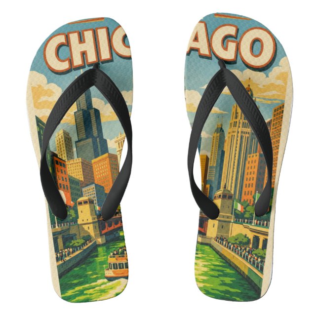 Chicago River Saint Patricks day postcard Jandals (Footbed)