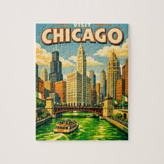 Chicago River Saint Patricks day postcard Jigsaw Puzzle (Vertical)