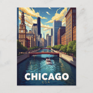 Chicago River Skyline Boat Tour Postcard