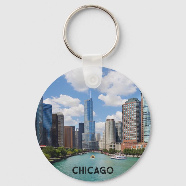 Chicago River Skyline Travel Photo Key Ring (Front)