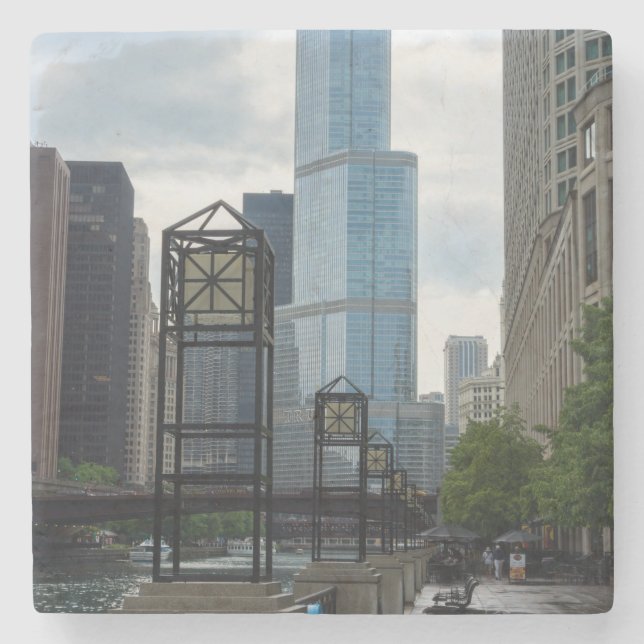 Chicago River Walk Stone Coaster (Front)