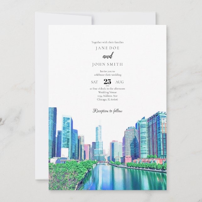 Chicago River Wedding Invitation (Front)
