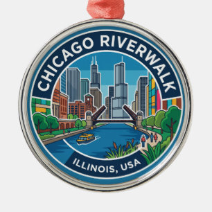 Chicago Riverwalk Illinois Metal Tree Decoration