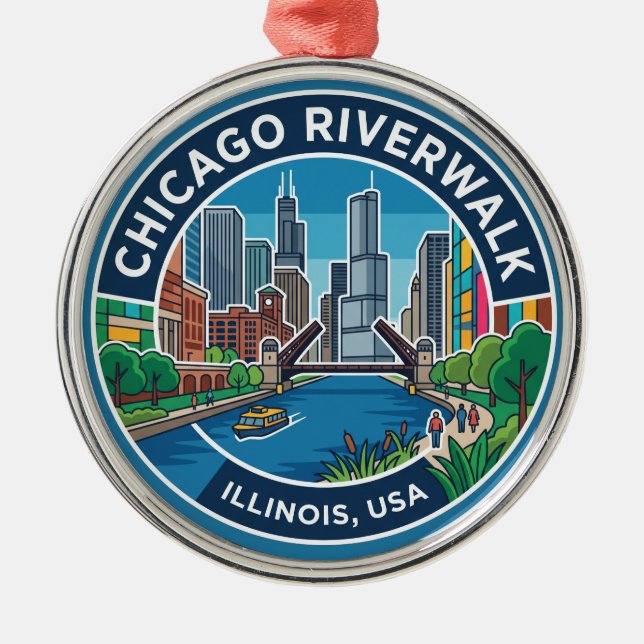 Chicago Riverwalk Illinois Metal Tree Decoration (Front)