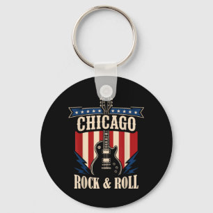 Chicago Rock And Roll Music City Graphic Key Ring