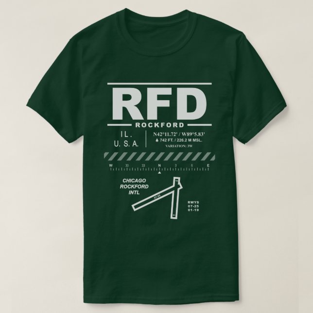 Chicago Rockford International Airport RFD T-Shirt (Design Front)