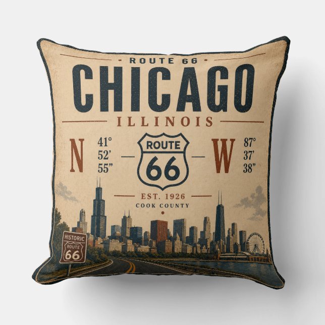 Chicago Route 66 Coordinates Travel  Cushion (Front)