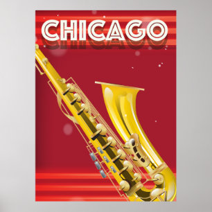 Chicago Saxophone travel poster print
