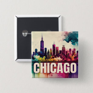 Chicago Skyline  15 Cm Square Badge