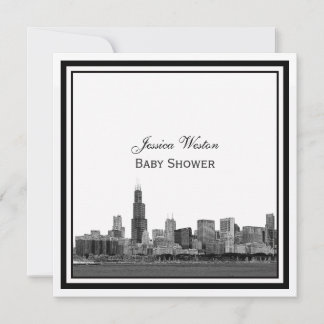 Chicago Skyline #2 Etched Framed Baby Shower Invitation
