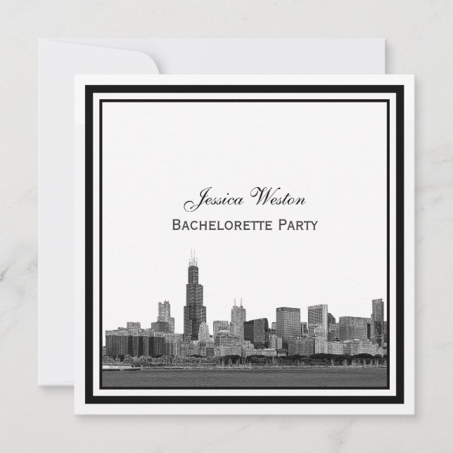 Chicago Skyline #2 Etched Framed Bachelorette Invitation (Front)