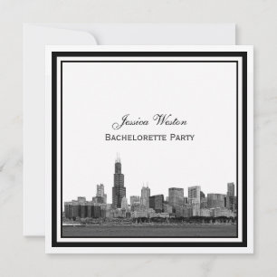 Chicago Skyline #2 Etched Framed Bachelorette Invitation
