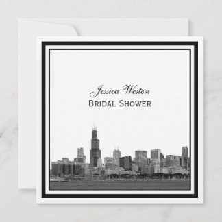 Chicago Skyline #2 Etched Framed Bridal Shower Invitation