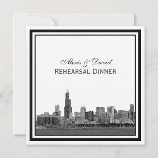 Chicago Skyline #2 Etched Framed Rehearsal Dinner Invitation